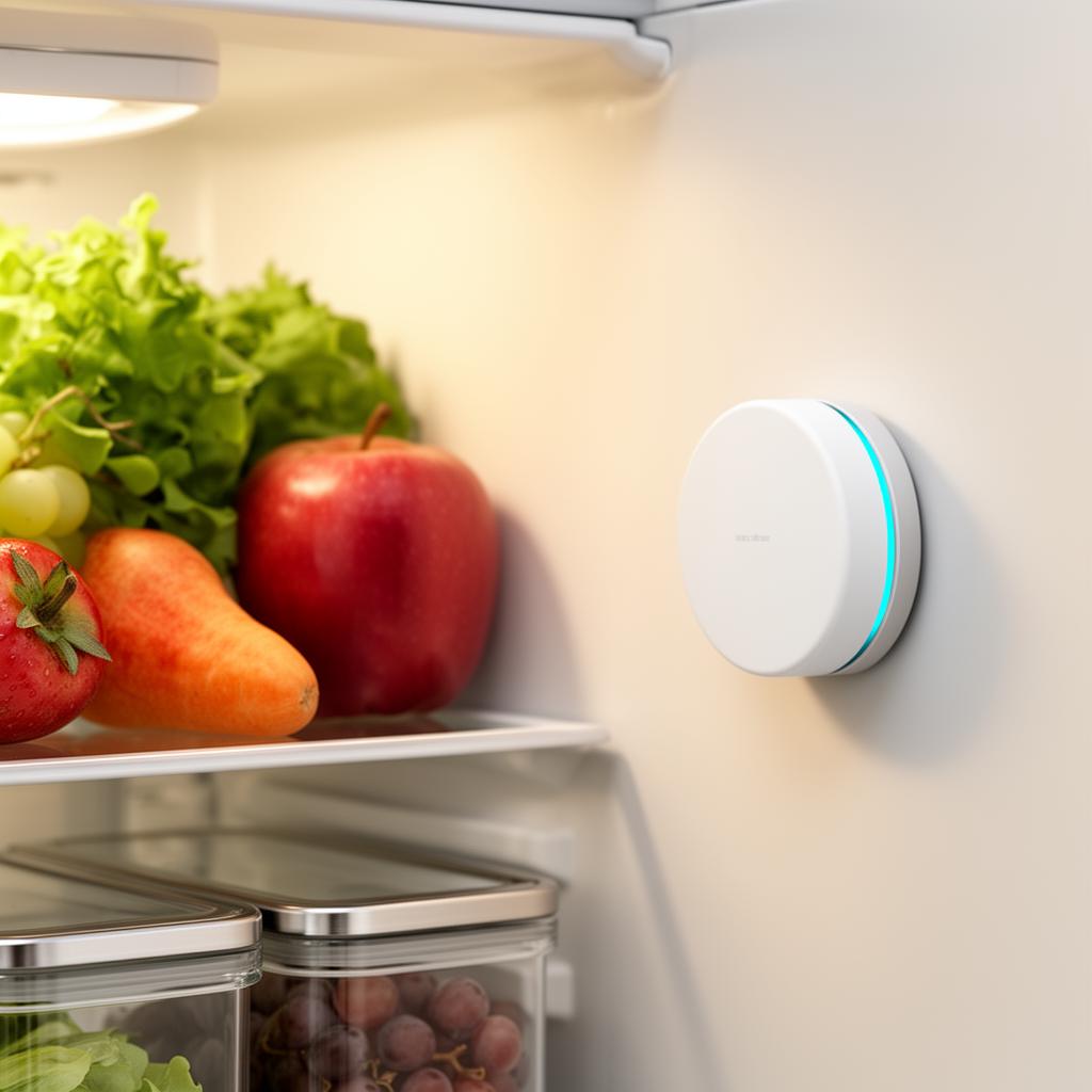LuLuma Smart Expiry Tracker mounted in a refrigerator